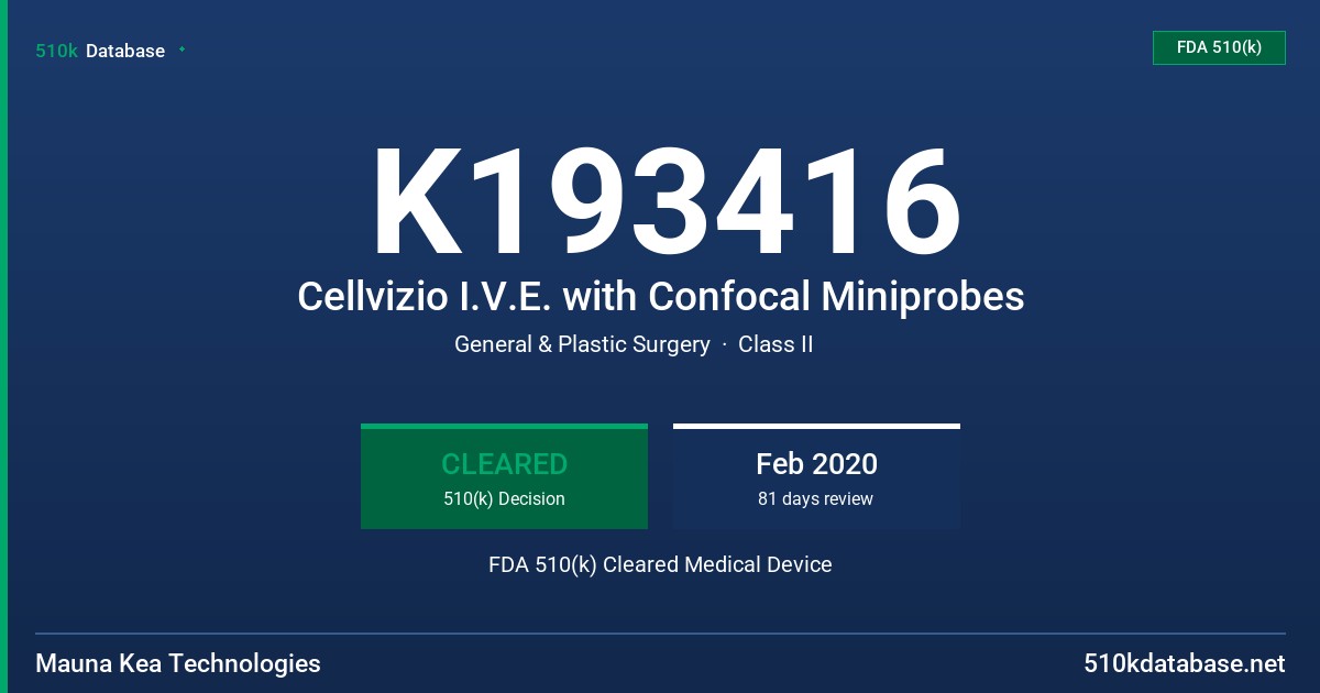 K193416 Cellvizio I.V.E. with Confocal Miniprobes FDA 510(k) Cleared Medical Device
