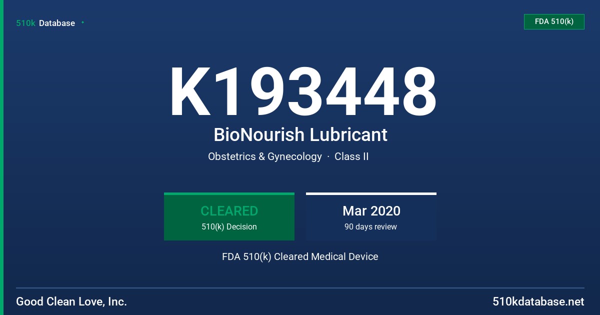 K193448 BioNourish Lubricant FDA 510(k) Cleared Medical Device