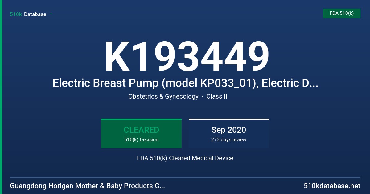 K193449 Electric Breast Pump (model KP033_01), Electric Double Breast Pump (model KP053_01) FDA 510(k) Cleared Medical Device