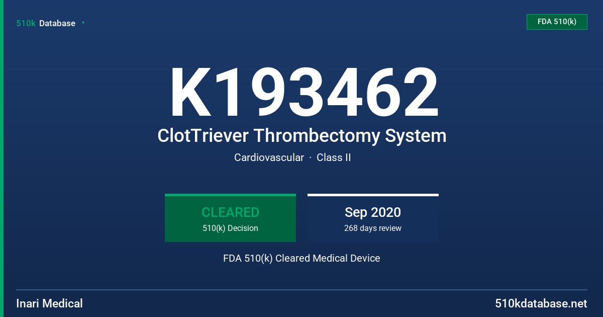 K193462 ClotTriever Thrombectomy System FDA 510(k) Cleared Medical Device