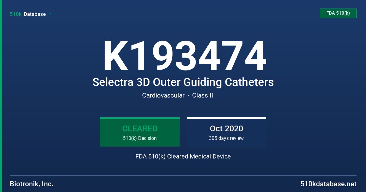 K193474 Selectra 3D Outer Guiding Catheters FDA 510(k) Cleared Medical Device