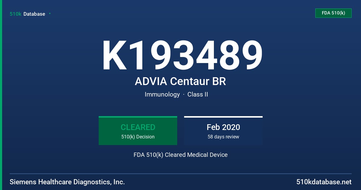 K193489 ADVIA Centaur BR FDA 510(k) Cleared Medical Device