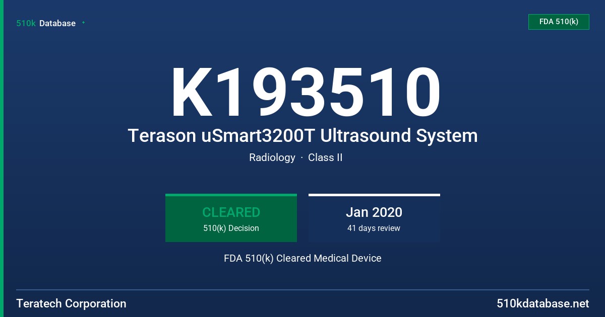 K193510 Terason uSmart3200T Ultrasound System FDA 510(k) Cleared Medical Device