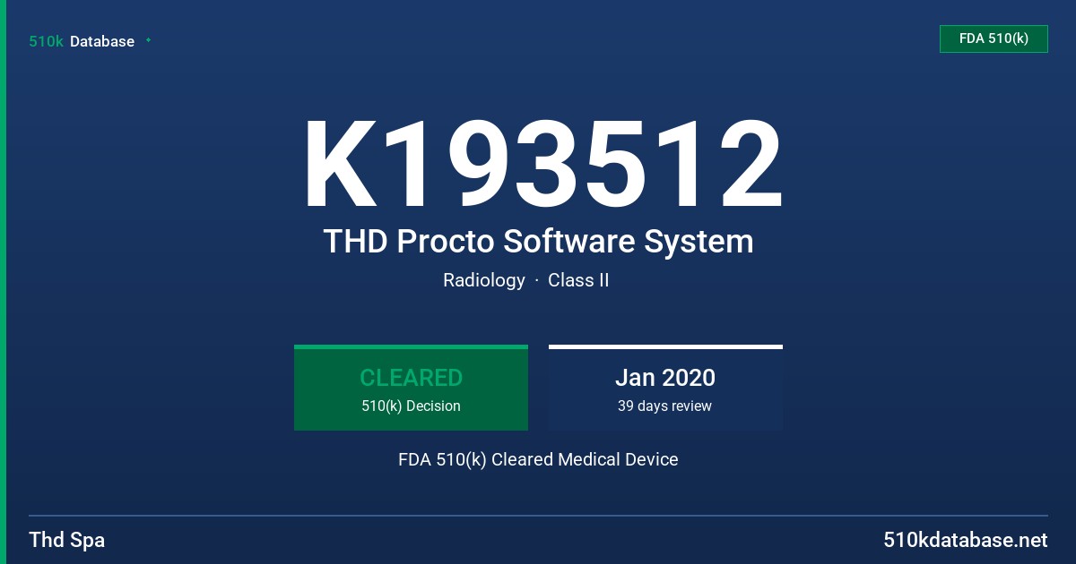 K193512 THD Procto Software System FDA 510(k) Cleared Medical Device