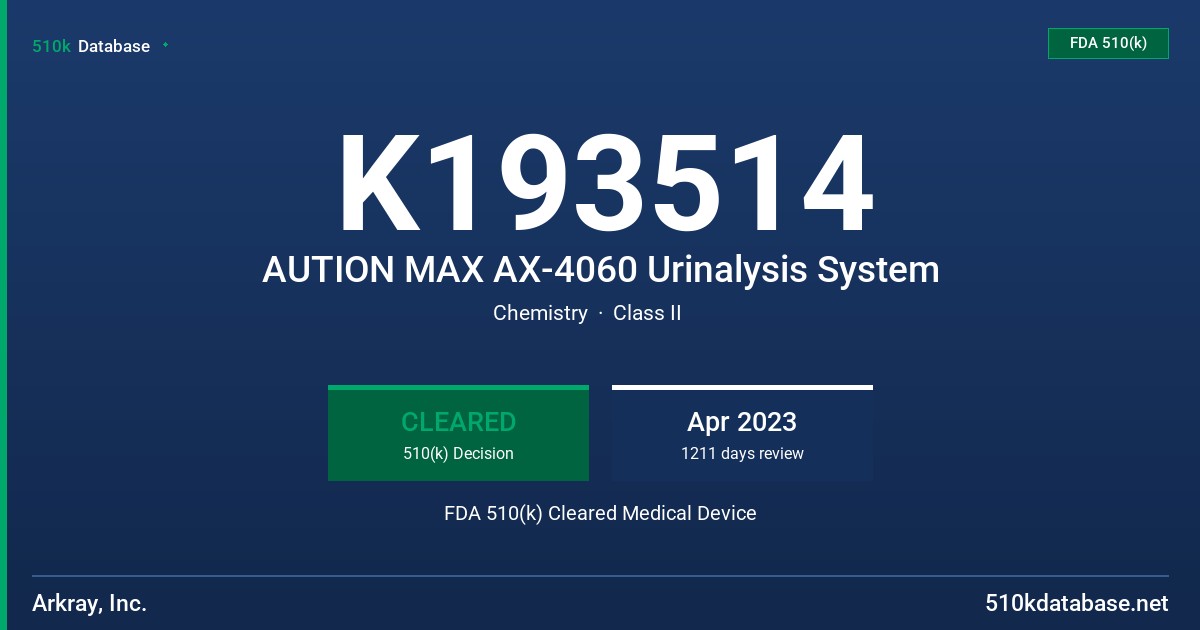 K193514 AUTION MAX AX-4060 Urinalysis System FDA 510(k) Cleared Medical Device