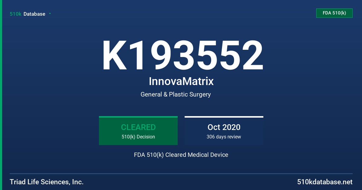 K193552 InnovaMatrix FDA 510(k) Cleared Medical Device