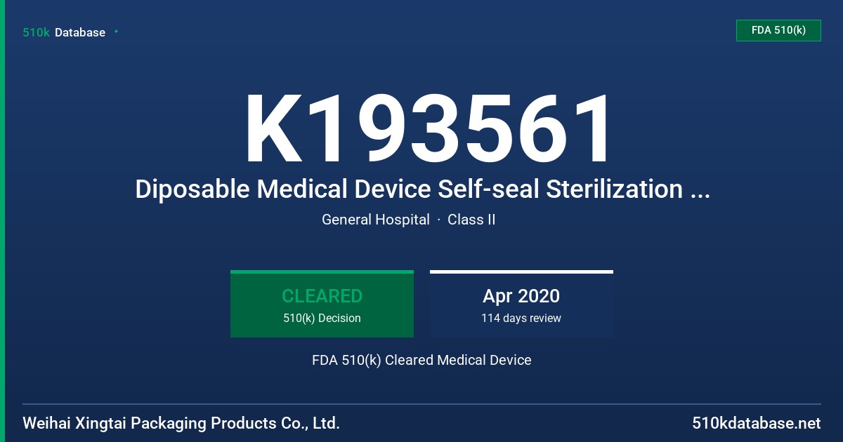 K193561 Diposable Medical Device Self-seal Sterilization Pouch, Disposable Medical Device Sterilization Reel Pouch FDA 510(k) Cleared Medical Device