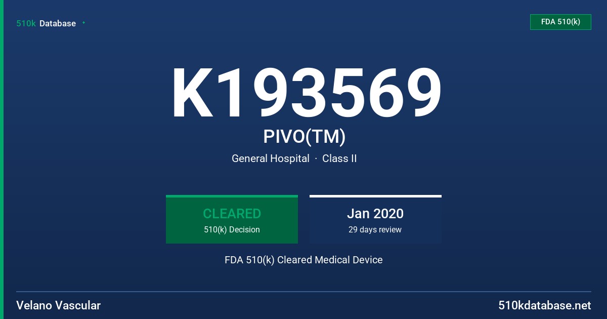 K193569 PIVO(TM) FDA 510(k) Cleared Medical Device