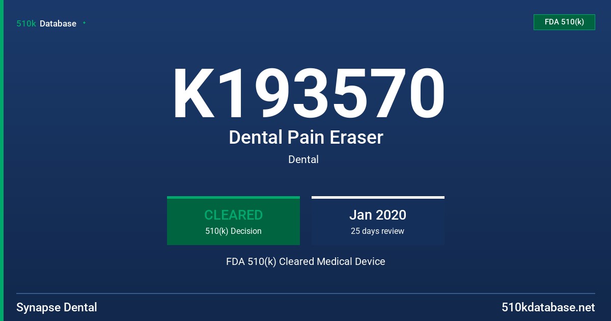 K193570 Dental Pain Eraser FDA 510(k) Cleared Medical Device