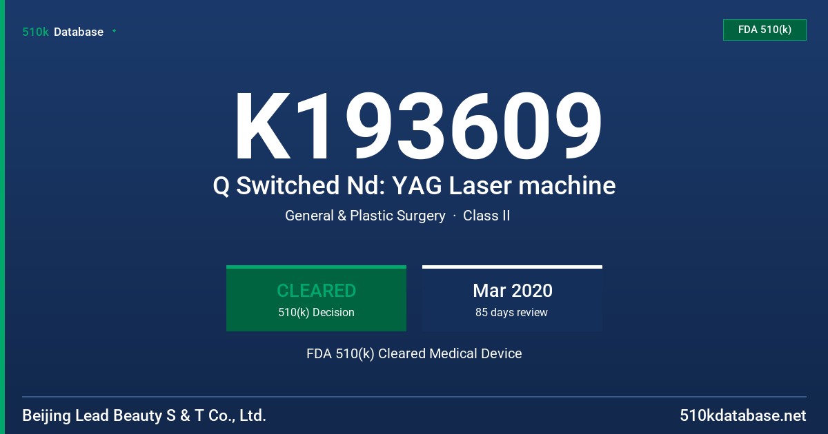K193609 Q Switched Nd: YAG Laser machine FDA 510(k) Cleared Medical Device