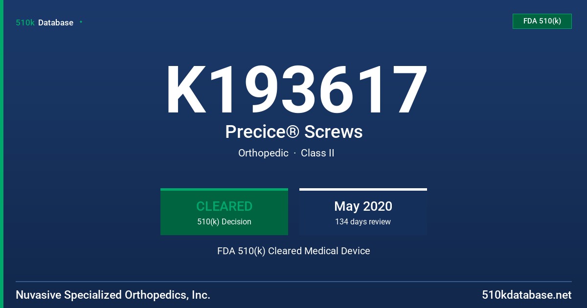 K193617 Precice® Screws FDA 510(k) Cleared Medical Device