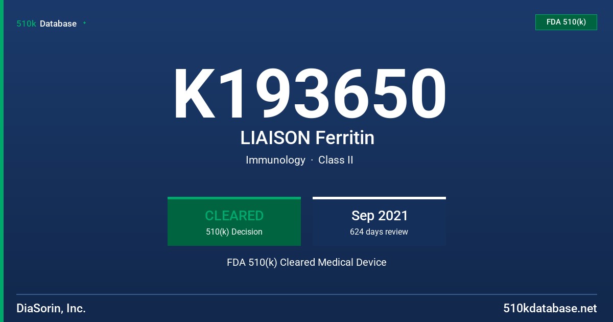 K193650 LIAISON Ferritin FDA 510(k) Cleared Medical Device