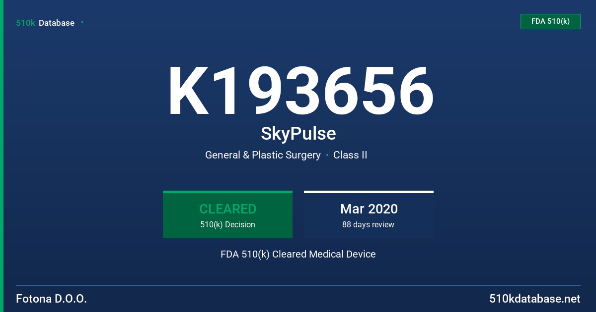 K193656 SkyPulse FDA 510(k) Cleared Medical Device