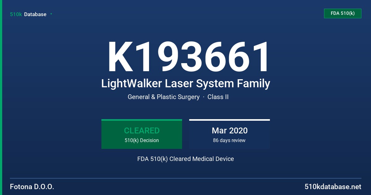 K193661 LightWalker Laser System Family FDA 510(k) Cleared Medical Device