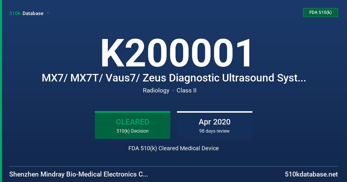 K200001 MX7/ MX7T/ Vaus7/ Zeus Diagnostic Ultrasound System, ME7/ Anesus ME7/ Anesus ME7T Diagnostic Ultrasound System, MX8/ MX8T/ Vaus8/ ME8 Diagnostic Ultrasound System FDA 510(k) Cleared Medical Device