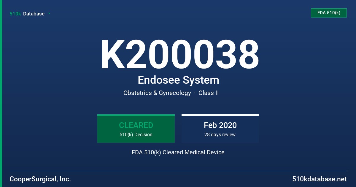 K200038 Endosee System FDA 510(k) Cleared Medical Device