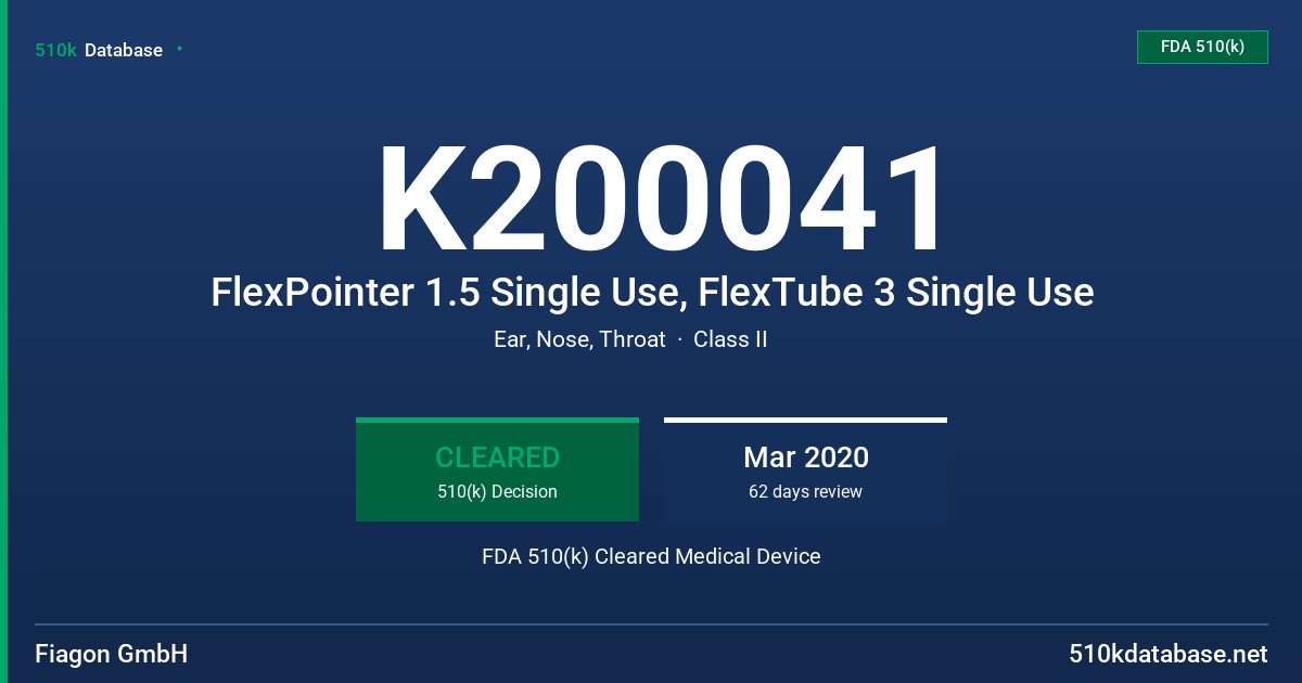 K200041 FlexPointer 1.5 Single Use, FlexTube 3 Single Use FDA 510(k) Cleared Medical Device