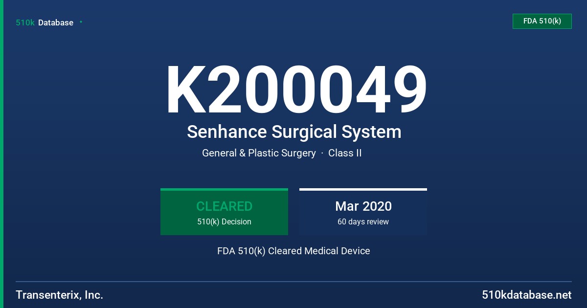 K200049 Senhance Surgical System FDA 510(k) Cleared Medical Device