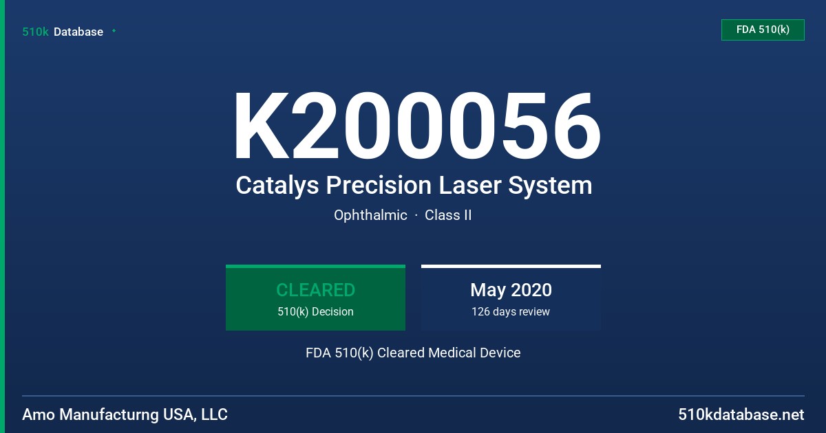 K200056 Catalys Precision Laser System FDA 510(k) Cleared Medical Device