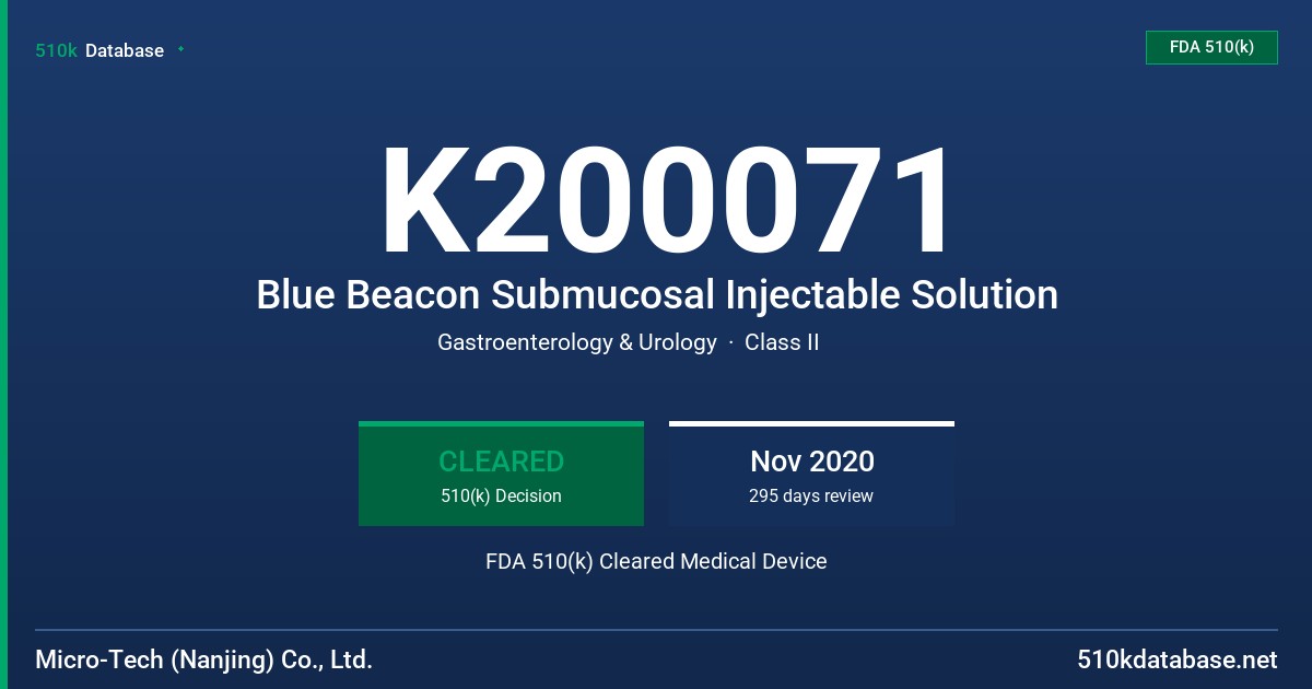 K200071 Blue Beacon Submucosal Injectable Solution FDA 510(k) Cleared Medical Device