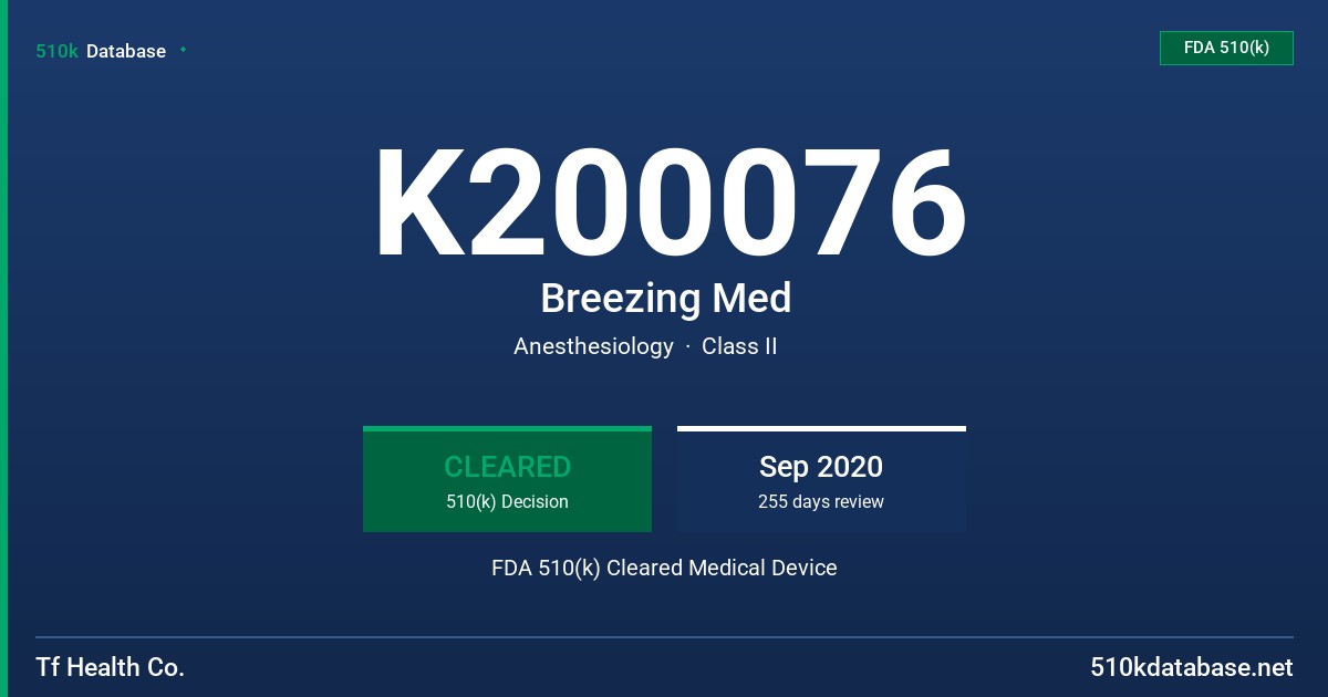 K200076 Breezing Med FDA 510(k) Cleared Medical Device