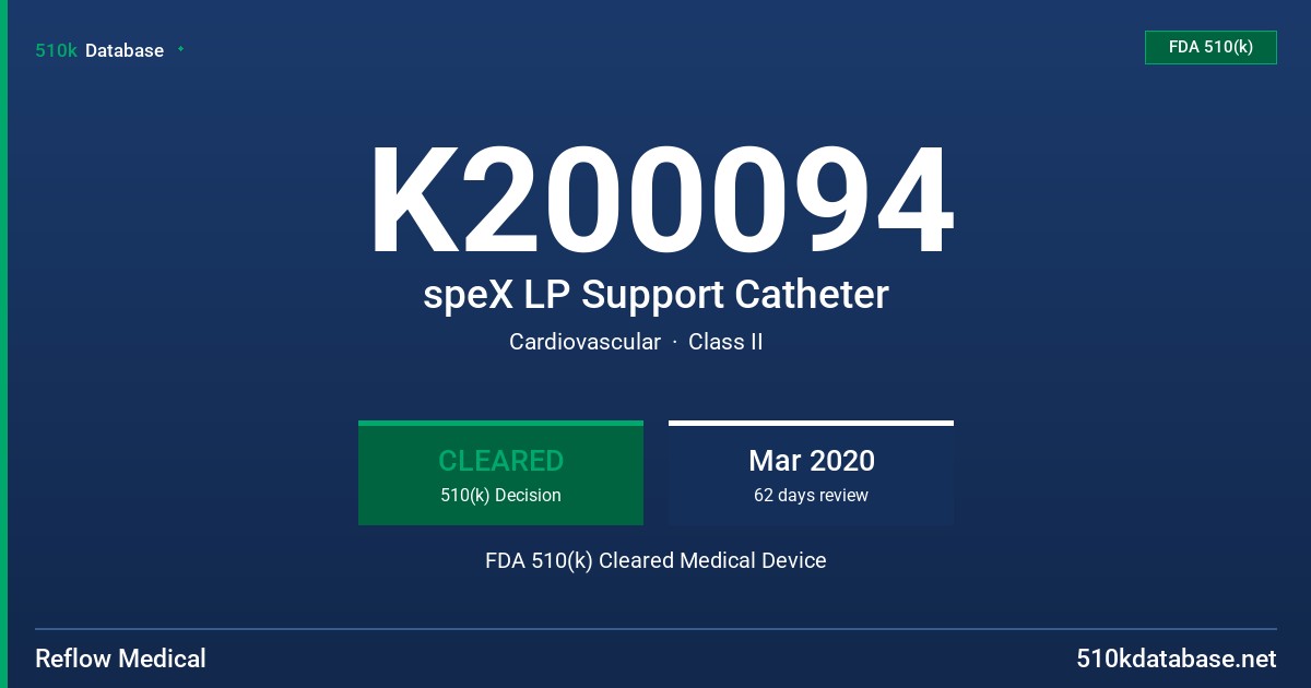 K200094 speX LP Support Catheter FDA 510(k) Cleared Medical Device