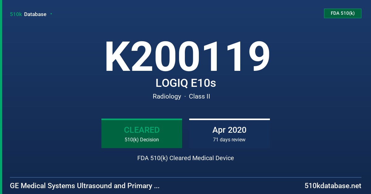 K200119 LOGIQ E10s FDA 510(k) Cleared Medical Device