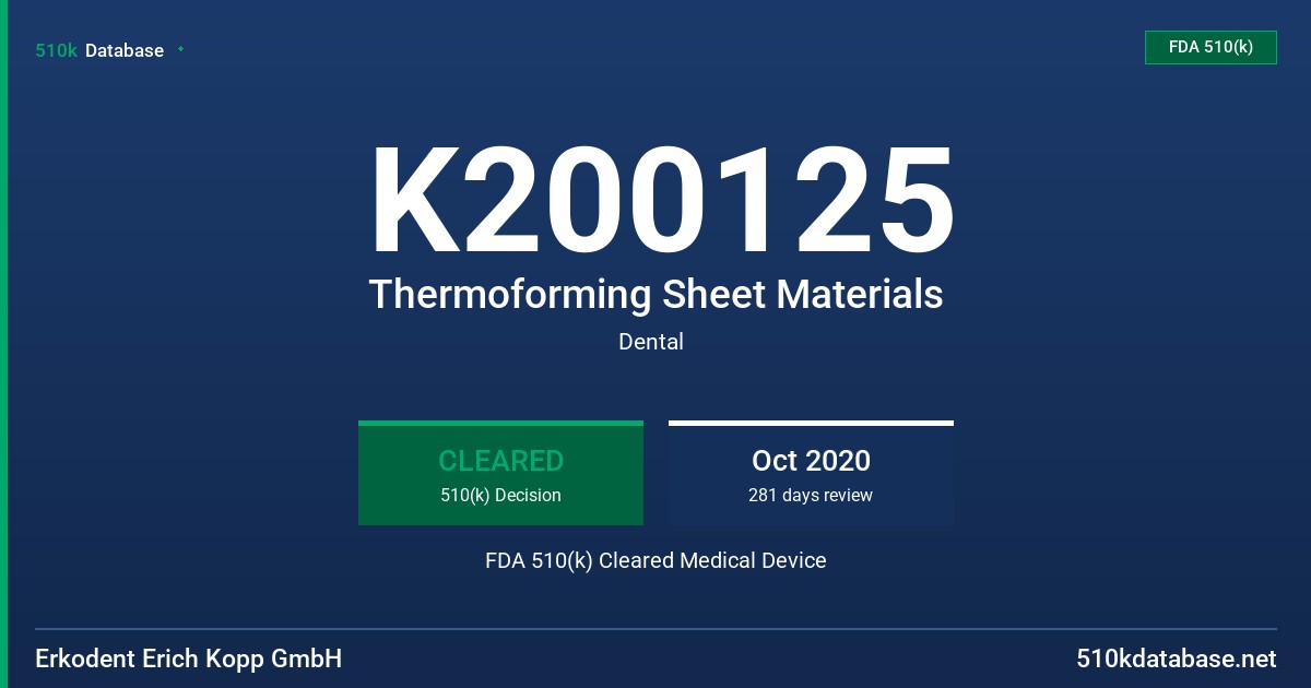 K200125 Thermoforming Sheet Materials FDA 510(k) Cleared Medical Device