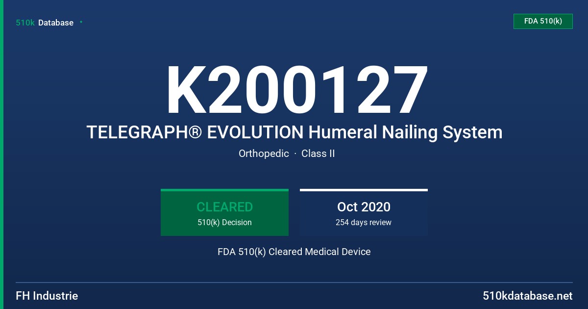 K200127 TELEGRAPH® EVOLUTION Humeral Nailing System FDA 510(k) Cleared Medical Device