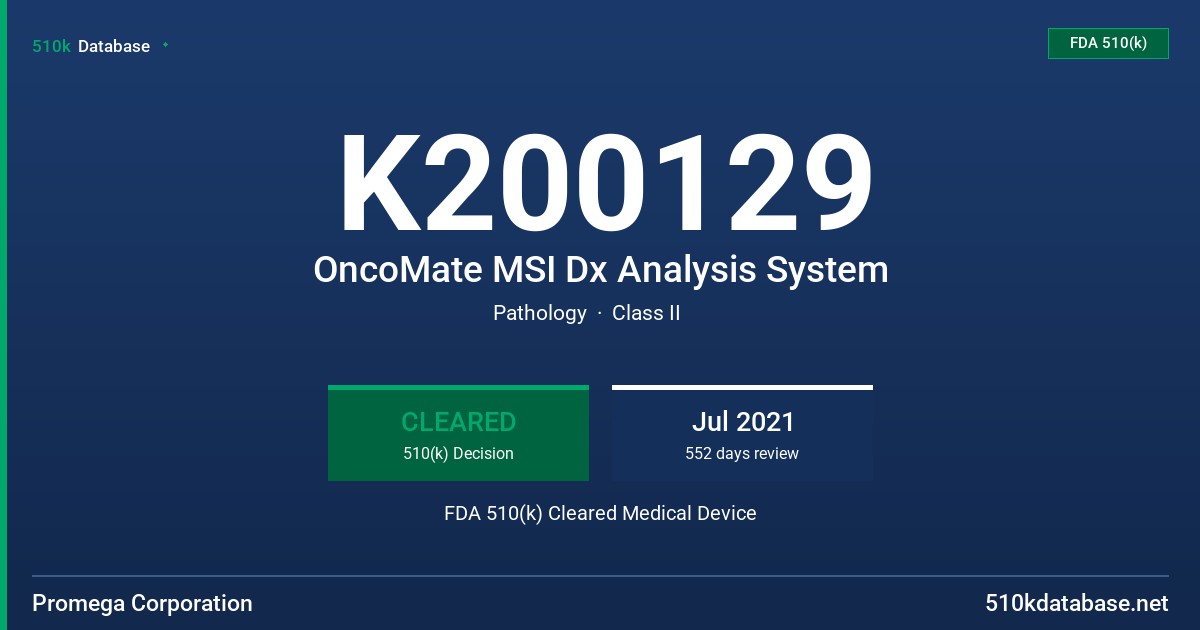 K200129 OncoMate MSI Dx Analysis System FDA 510(k) Cleared Medical Device