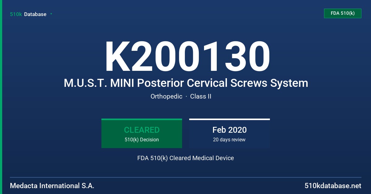 K200130 M.U.S.T. MINI Posterior Cervical Screws System FDA 510(k) Cleared Medical Device