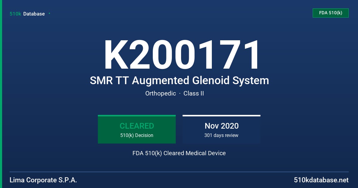 K200171 SMR TT Augmented Glenoid System FDA 510(k) Cleared Medical Device