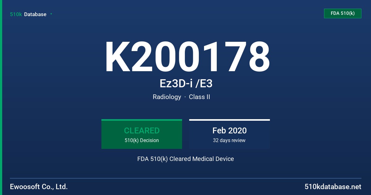 K200178 Ez3D-i /E3 FDA 510(k) Cleared Medical Device