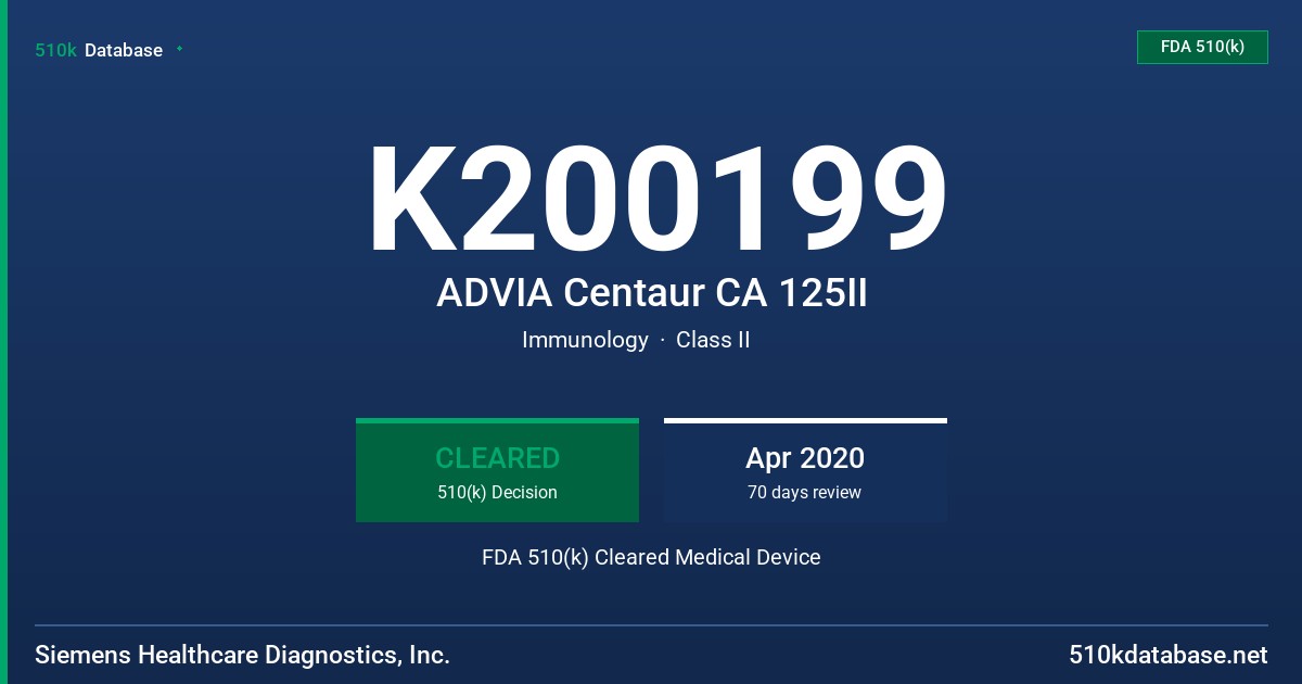 K200199 ADVIA Centaur CA 125II FDA 510(k) Cleared Medical Device