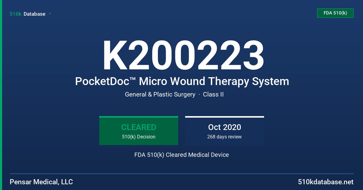 K200223 PocketDoc™ Micro Wound Therapy System FDA 510(k) Cleared Medical Device