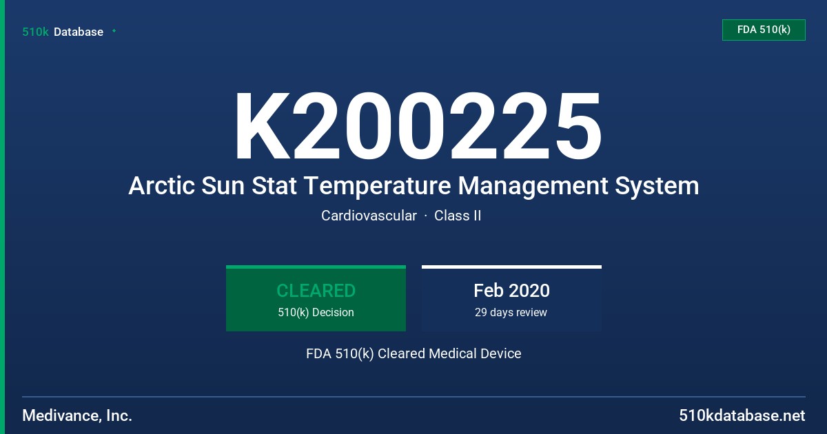 K200225 Arctic Sun Stat Temperature Management System FDA 510(k) Cleared Medical Device