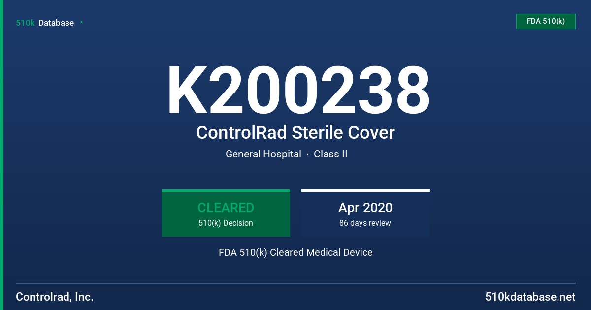 K200238 ControlRad Sterile Cover FDA 510(k) Cleared Medical Device