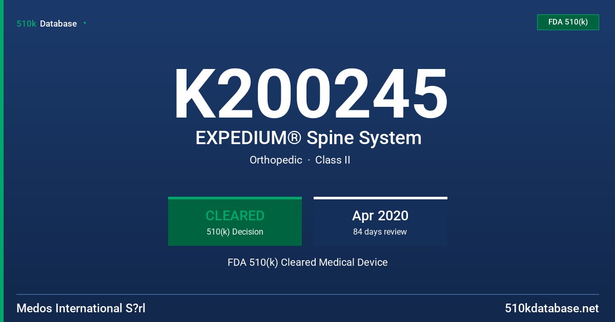 K200245 EXPEDIUM® Spine System FDA 510(k) Cleared Medical Device