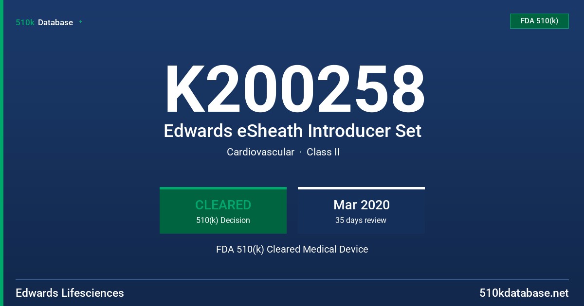 K200258 Edwards eSheath Introducer Set FDA 510(k) Cleared Medical Device