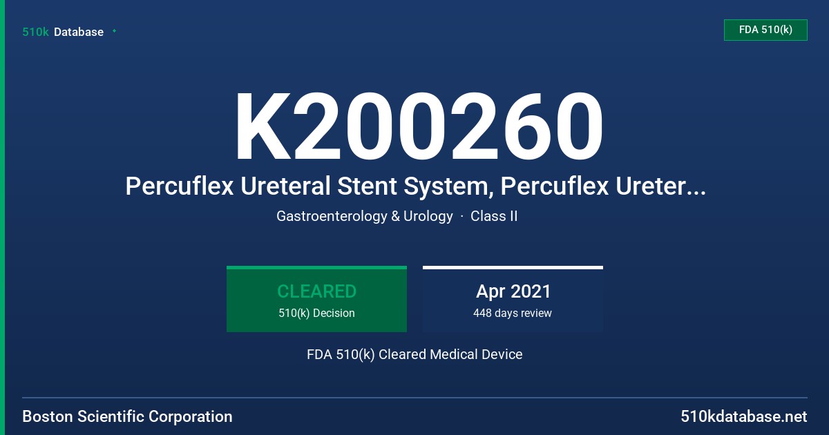 K200260 Percuflex Ureteral Stent System, Percuflex Ureteral Stent System Kit, Percuflex Nephroureteral Stent System, Amplatz Anchor Catheter System FDA 510(k) Cleared Medical Device