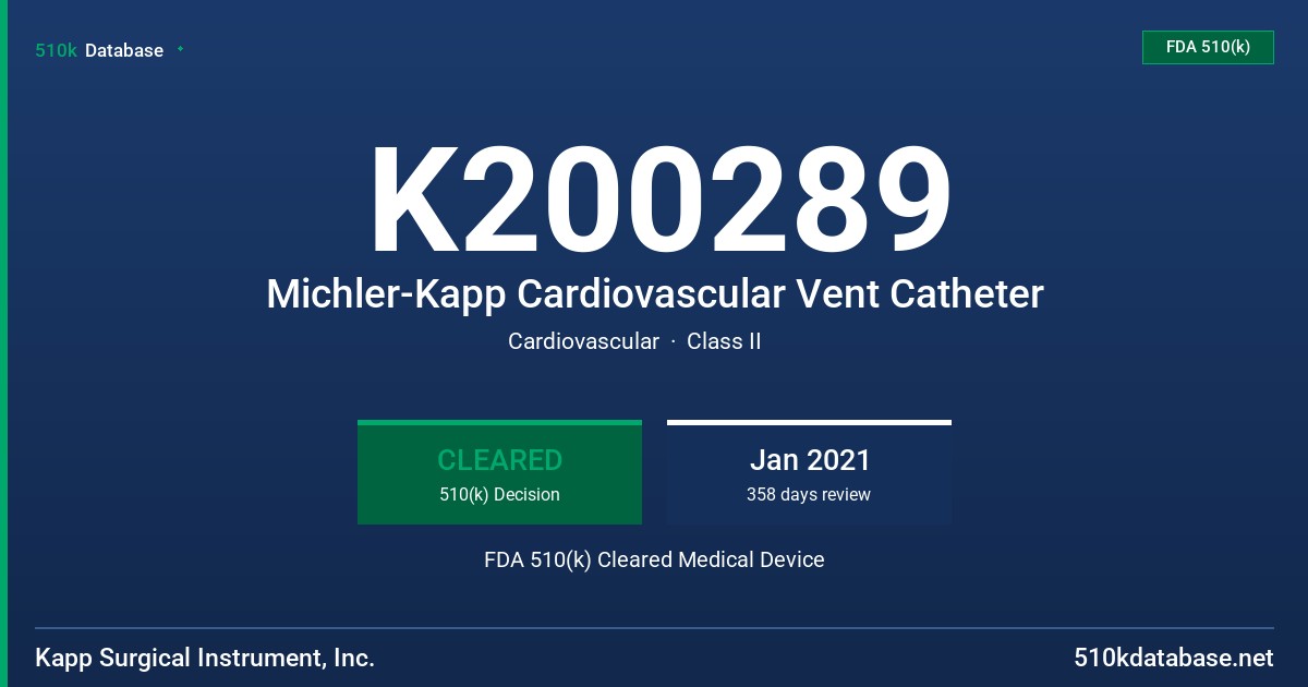 K200289 Michler-Kapp Cardiovascular Vent Catheter FDA 510(k) Cleared Medical Device