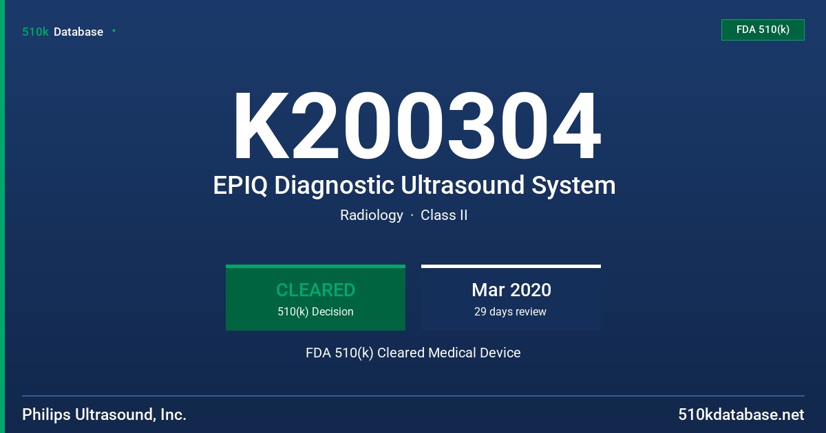 K200304 EPIQ Diagnostic Ultrasound System FDA 510(k) Cleared Medical Device