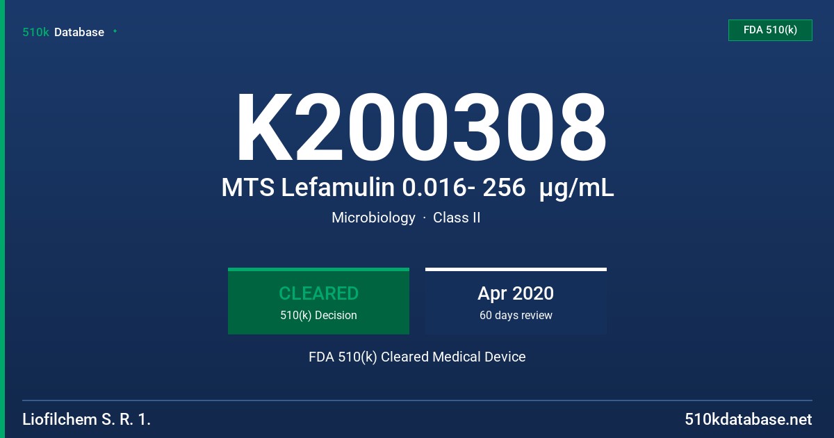 K200308 MTS Lefamulin 0.016- 256  µg/mL FDA 510(k) Cleared Medical Device