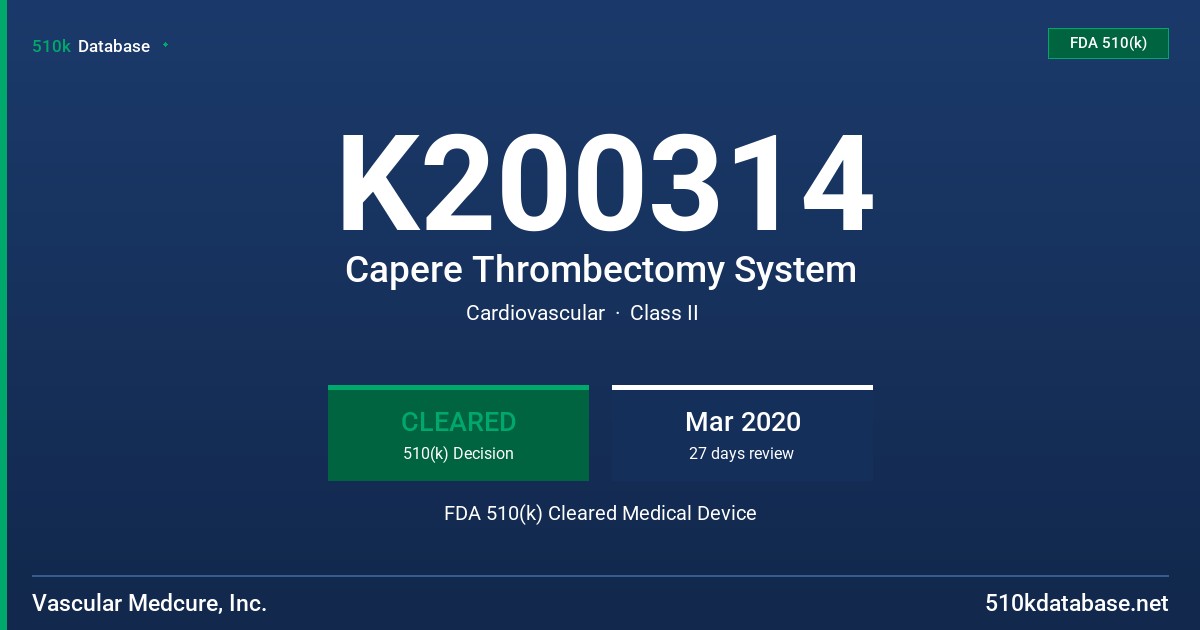 K200314 Capere Thrombectomy System FDA 510(k) Cleared Medical Device