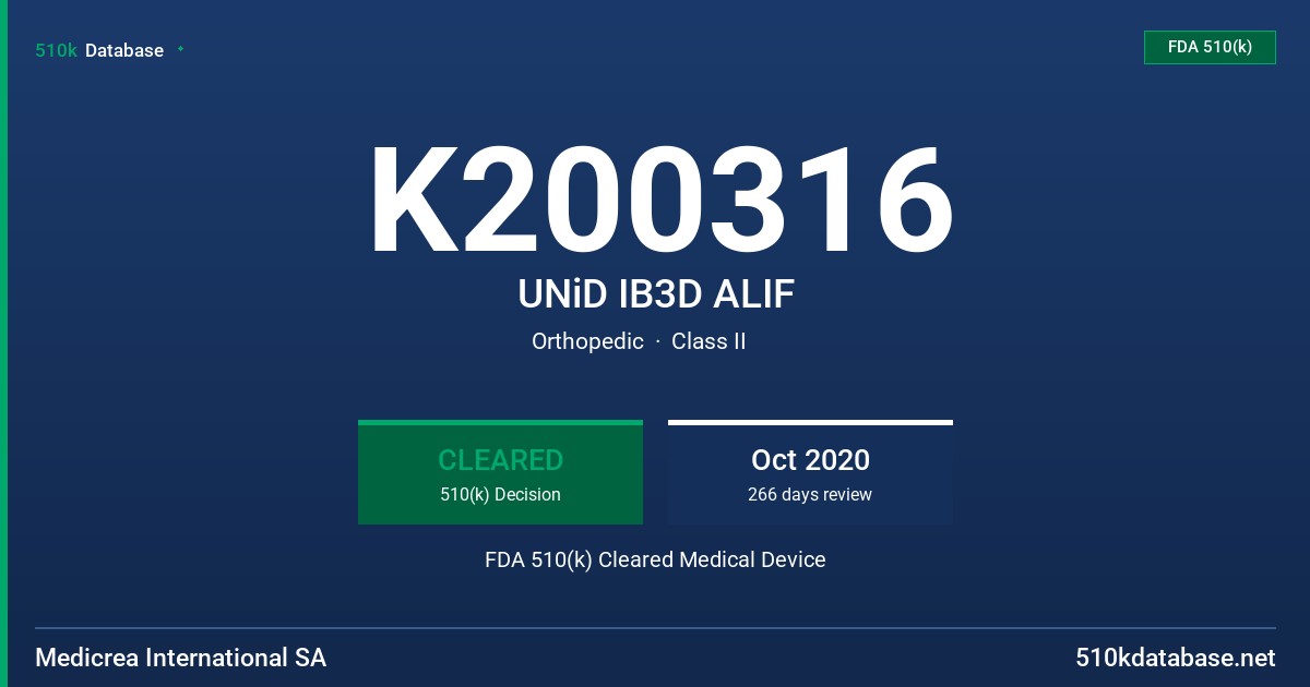 K200316 UNiD IB3D ALIF FDA 510(k) Cleared Medical Device