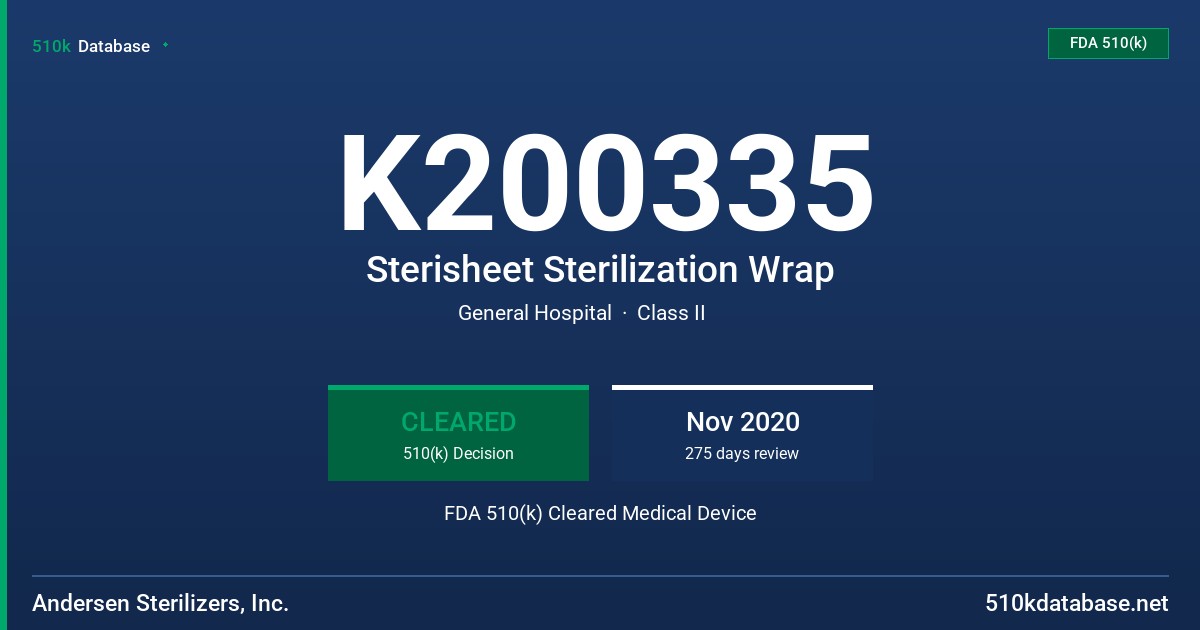 K200335 Sterisheet Sterilization Wrap FDA 510(k) Cleared Medical Device