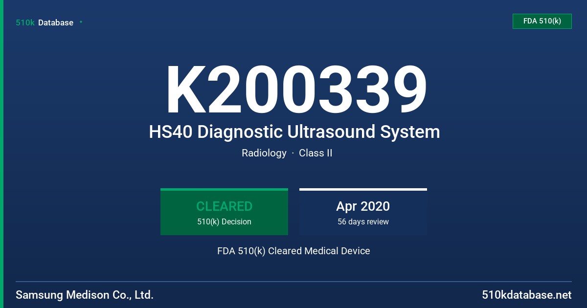 K200339 HS40 Diagnostic Ultrasound System FDA 510(k) Cleared Medical Device