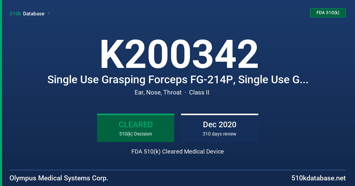 K200342 Single Use Grasping Forceps FG-214P, Single Use Grasping Forceps FG-220P, Single Use Grasping Forceps FG-226C, Single Use Grasping Forceps FG-232L, Single Use Grasping Forceps FG-804L FDA 510(k) Cleared Medical Device