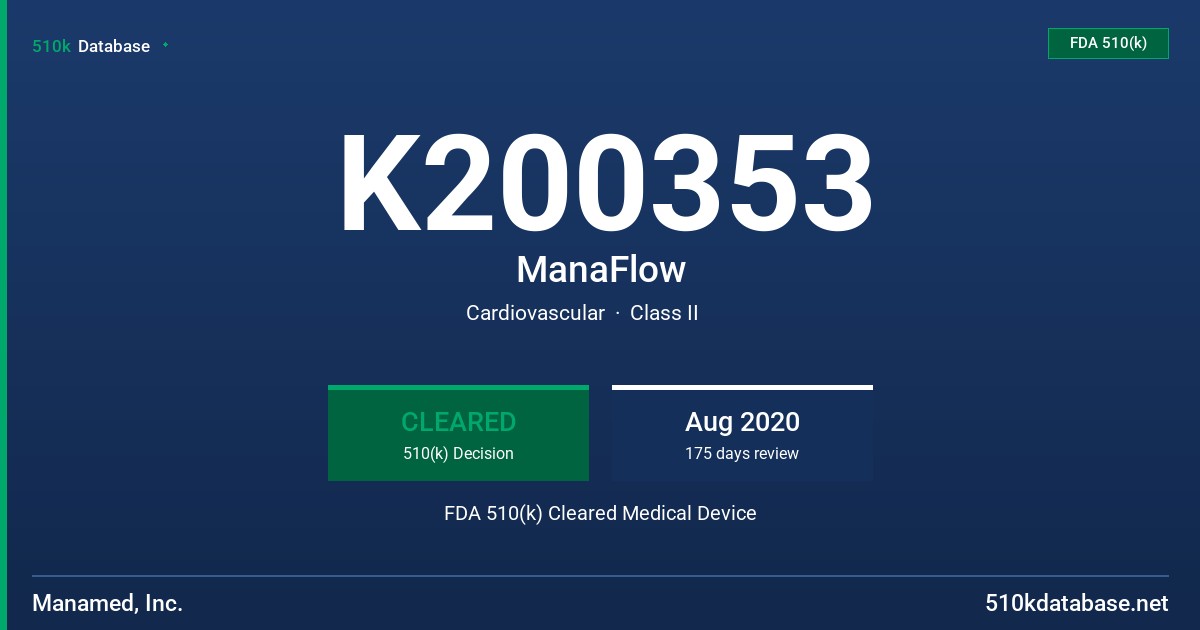 K200353 ManaFlow FDA 510(k) Cleared Medical Device