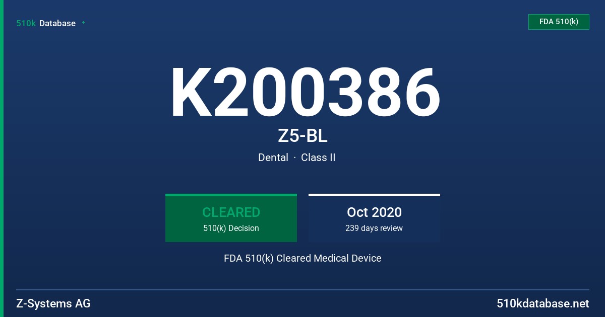 K200386 Z5-BL FDA 510(k) Cleared Medical Device